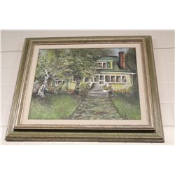 S. COUREY, "UNTITLED- HOME GARDEN" OIL ON BOARD SIGNED LOWER RIGHT 16" X 20"