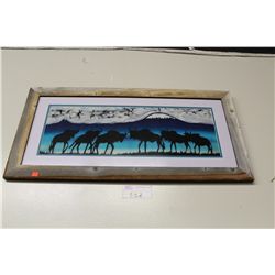 AFRICAN BATIK- CANADA BARN FRAME  WILDEBEESTE WITH KILIMANJARO  27  X 10 