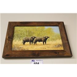 MIKE GHAUI- "CAPE BUFFALO"  OIL ON CANVAS, SIGNED LOWER RIGHT 18" X 12"