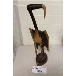 CARVED EBONY FLAMINGO, 25'' HIGH