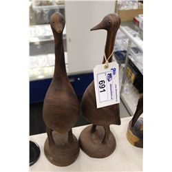 PAIR OF WOOD CARVED AFRICAN BIRDS, 23'' H