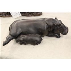 ZIMBABWEAN HIPPO AND CALF WOOD CARVING