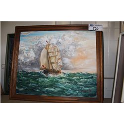 C. COWIE, OIL ON BOARD, "TALL SHIP"