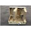 Image 2 : WHITE LEATHER WOODBOX ROLLING LUGGAE MARKED AR. INCLUDES SOFT COVER CASE