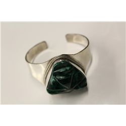 SILVER BANGLE WITH LARGE MALACHITE STONE