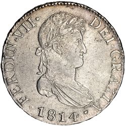 8 reales. 1814. Cádiz. CJ. VI-954. Rayita en el rev. MBC+. Escasa.