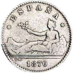 50 céntimos. 1870 /69. *7-0. Madrid. SNM. VII.-11.1. Punzón en el anv. MBC-.