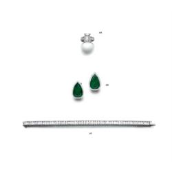 A PAIR OF EMERALD AND DIAMOND EARCLIPS...