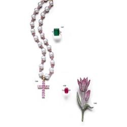 A SOUTH SEA CULTURED PEARL AND PINK TOURMALINE PENDANT NECKLACE...