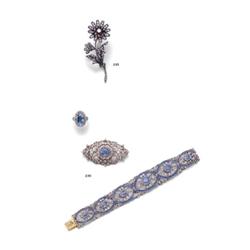 A SET OF ANTIQUE SAPPHIRE AND DIAMOND JEWELRY...