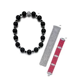 AN ONYX BEAD AND DIAMOND NECKLACE...