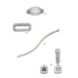 AN ART DECO DIAMOND AND CRYSTAL BROOCH...