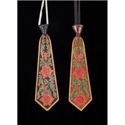 Two Carved Leather Ties by Visalia Stock Saddle Co.