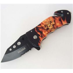 TAC FORCE FLAMING SKULL SPRING ASSIST FOLDING KNIFE NIB