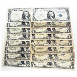 LOT OF 16 SILVER CERTIFICATE DOLLAR BILLS ALL FROM 1935