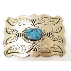 NICKEL SILVER & TURQUOISE BELT BUCKLE