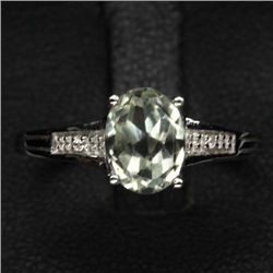 STERLING SILVER GREEN AMETHYST AND WHITE TOPAZ RING