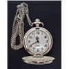 Image 1 : NEW SILVER TONE QUARTZ POCKET WATCH WITH CHAIN