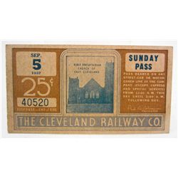 VINTAGE 1937 TRAIN TICKET THE CLEVELAND RAILWAY CO.