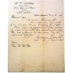 1889 BILLHEAD RECEIPT WINES, LIQUORS AND CIGARS
