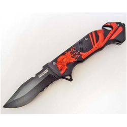 RED SKULL HANDLE RESCUE FOLDER SPRING ASSIST KNIFE NIB