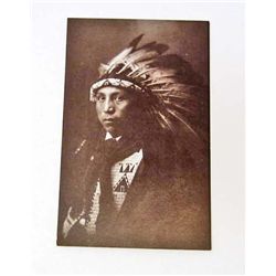 VINTAGE NATIVE AMERICAN INDIAN IN HEADDRESS PHOTO POSTCARD