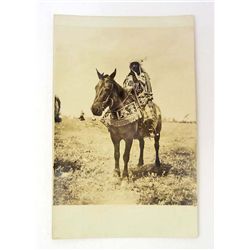 VINTAGE NATIVE AMERICAN INDIAN ON HORSE PHOTO POSTCARD