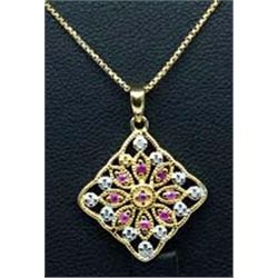 14K GOLD OVER STERLING SILVER PINK RUBY PENDANT WITH CHAIN