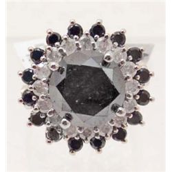 14KT WHITE GOLD BLACK AND WHITE DIAMOND RING