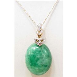 14KT GOLD JADEITE AND  DIAMOND PENDANT WITH CHAIN