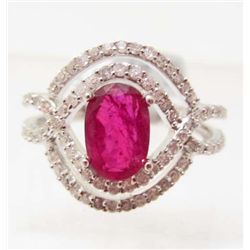 14KT WHITE GOLD RUBY AND DIAMOND RING