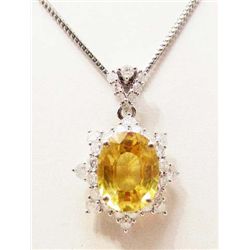 14KT WHITE GOLD YELLOW SAPPHIRE AND DIAMOND PENDANT NECKLACE