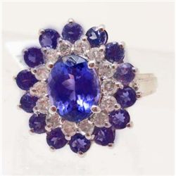 14KT WHITE GOLD TANZANITE AND DIAMOND RING