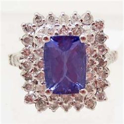 14KT WHITE GOLD TANZANITE AND DIAMOND RING