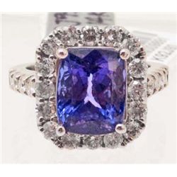 14KT WHITE GOLD TANZANITE AND  DIAMOND RING