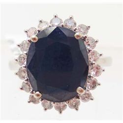 14KT WHITE GOLD SAPPHIRE AND DIAMOND RING