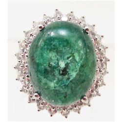 STERLING SILVER GREEN BERYL AND SAPPHIRE RING