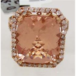14KT ROSE GOLD MORGANITE AND DIAMOND RING