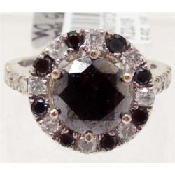 14KT WHITE GOLD BLACK AND WHITE DIAMOND RING