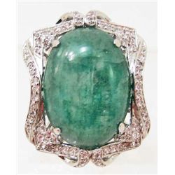PLATINUM OVER STERLING SILVER EMERALD AND SAPPHIRE RING