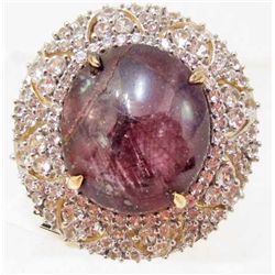 STERLING SILVER STAR RUBY AND SAPPHIRE RING