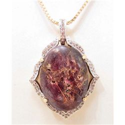 STERLING SILVER STAR RUBY AND SAPPHIRE PENDANT