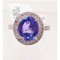 14KT WHITE GOLD TANZANITE AND DIAMOND RING