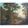Image 1 : École italienne 18e S./18th C. Italian School.  "Travellers passing Cattle along the Road".  Huil...