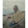WALSETH, Niels, 1914-    .  "Fisherman Mending his Nets".  Huile sur toile, signée.  École danois...