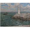 Image 1 : KNIGHT, Ernest.  "The Brixham Light".  Huile sur toile, signée.  Signée et titrée verso.  École a...