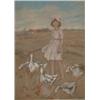 DES CLAYES, Berthe, A.R.C.A., 1877-1968.  "A Young Girl amongst the Geese".  Mélange, signé.  Mix...