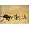 Image 1 : RINDISBACHER, Peter, 1806-1834.  "Hunting the Bison".  Aquarelle, signée, datée "1825" et titrée....