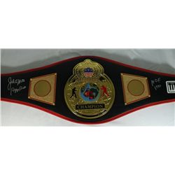 Jake LaMotta Signed TITLE Championship Belt Inscribed "Raging Bull" and "HOF 1990" (JSA COA)