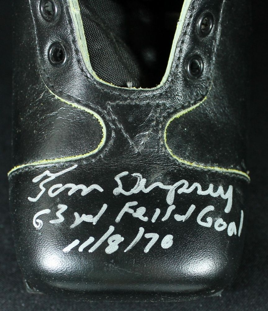 Tom Dempsey Signed Kicking Cleat Inscribed "63yd Field Goal 11/8/76